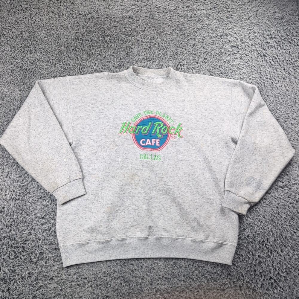 Vintage Hard Rock Cafe Sweater Adult Extra Large Gray Embroidered Crew Neck - Picture 1 of 8
